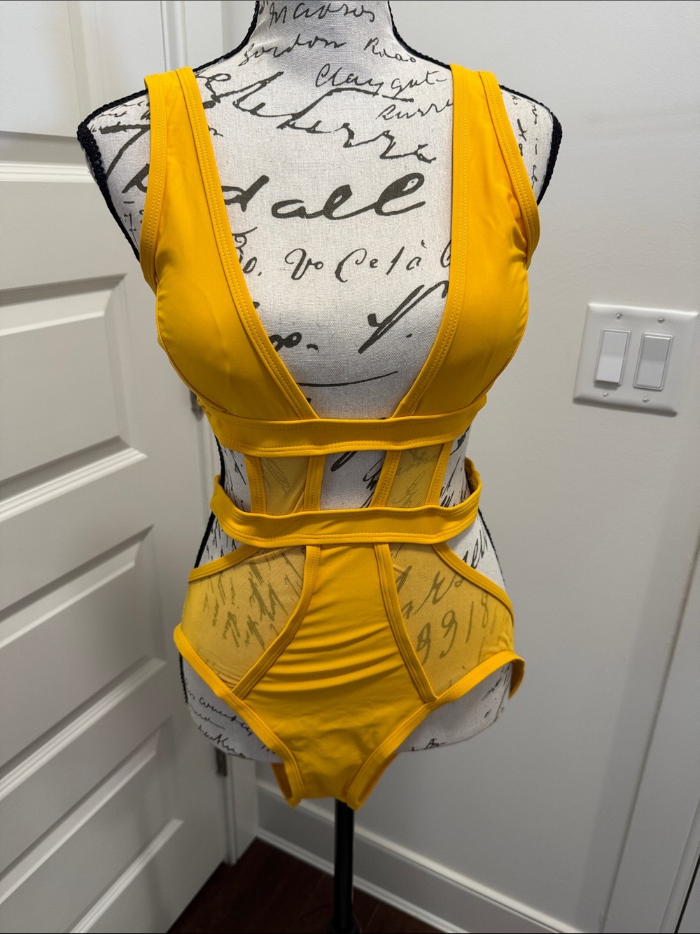 Yellow Strappy One-Piece Swimsuit - Bold Cutout Design